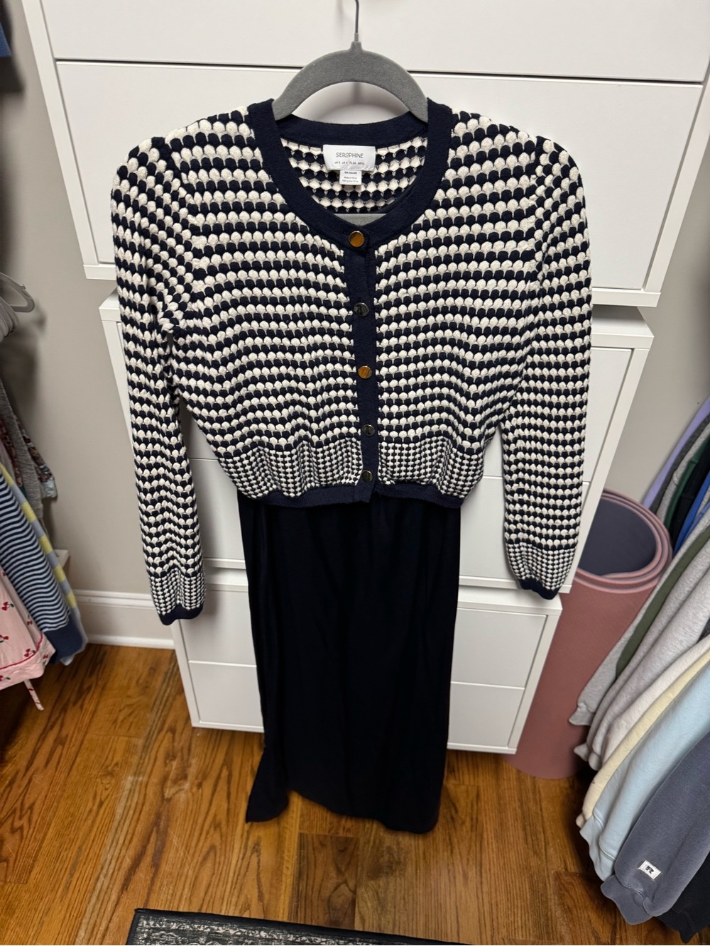 Seraphine Navy and White Textured Long-Sleeve Dress Set